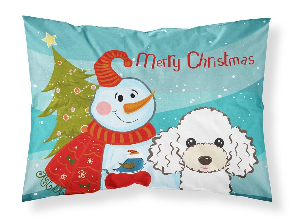 8160 BB1877PILLOWCASE Snowman with White Poodle Fabric Standard Pillowcase